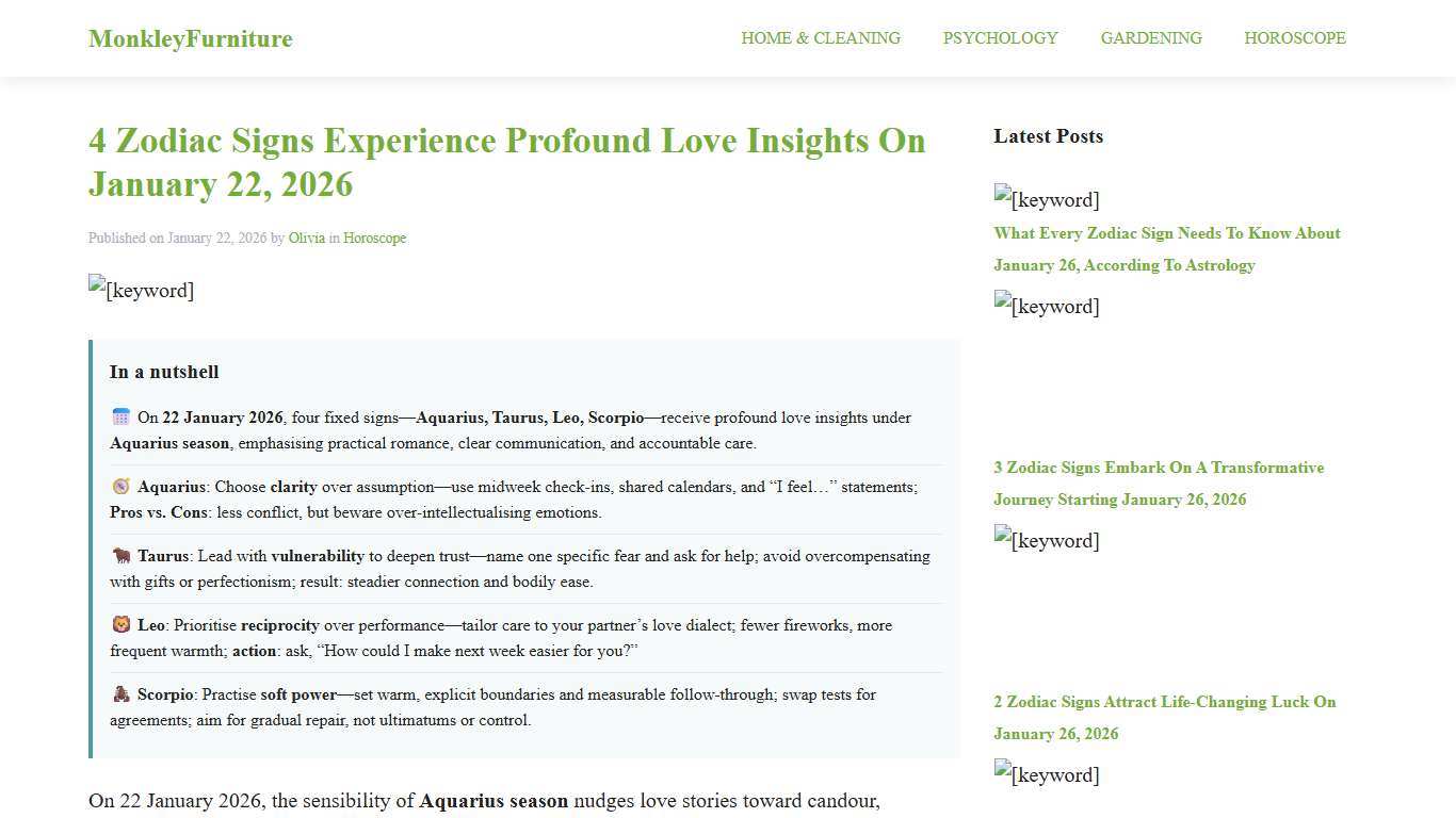 4 Zodiac Signs Experience Profound Love Insights On January 22, 2026 - MonkleyFurniture